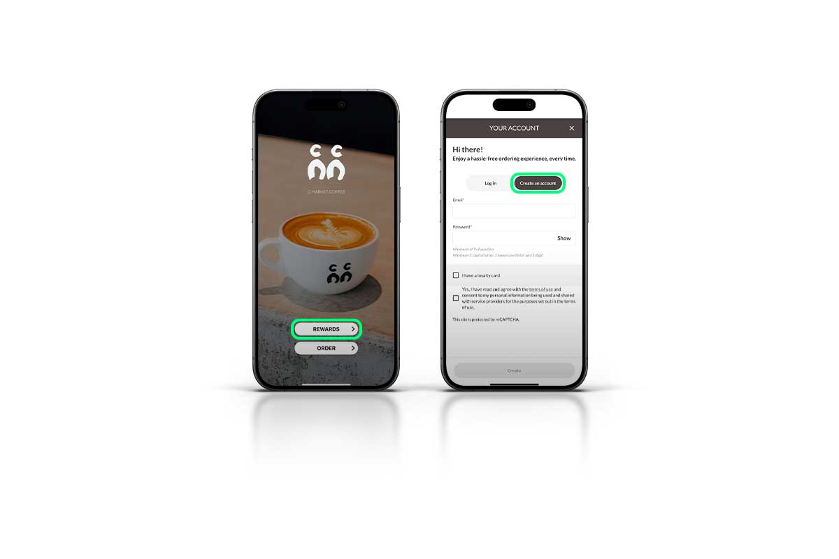 Once installed, go to the 'REWARDS' section and create an account to start earning loyalty points and enjoying exclusive discounts.