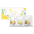 A beautifully arranged Butterfly Flower Tea Gift Set in yellow, placed on a flat surface. The gift box, elegantly designed, holds 9 individual tea bags in three different varieties: Marigold, Magnolia, and Siberian Chrysanthemum, each with vibrant floral colors. The butterfly-shaped tea bag holder is prominently displayed, adding a whimsical touch to the set. The background is softly blurred to keep the focus on the detailed craftsmanship and luxurious packaging of the gift set.