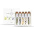 A neatly packaged Assorted Flower Tea Sticks Gift Set, featuring five handmade tea sticks, each shaped like a delicate flower with stems, elegantly arranged in a glass test tube and encased in a stylish gift box. The set includes two Mugwort Tea Sticks, one Chrysanthemum Tea Stick, one Korean Mint Tea Stick, and one Siberian Chrysanthemum Tea Stick.