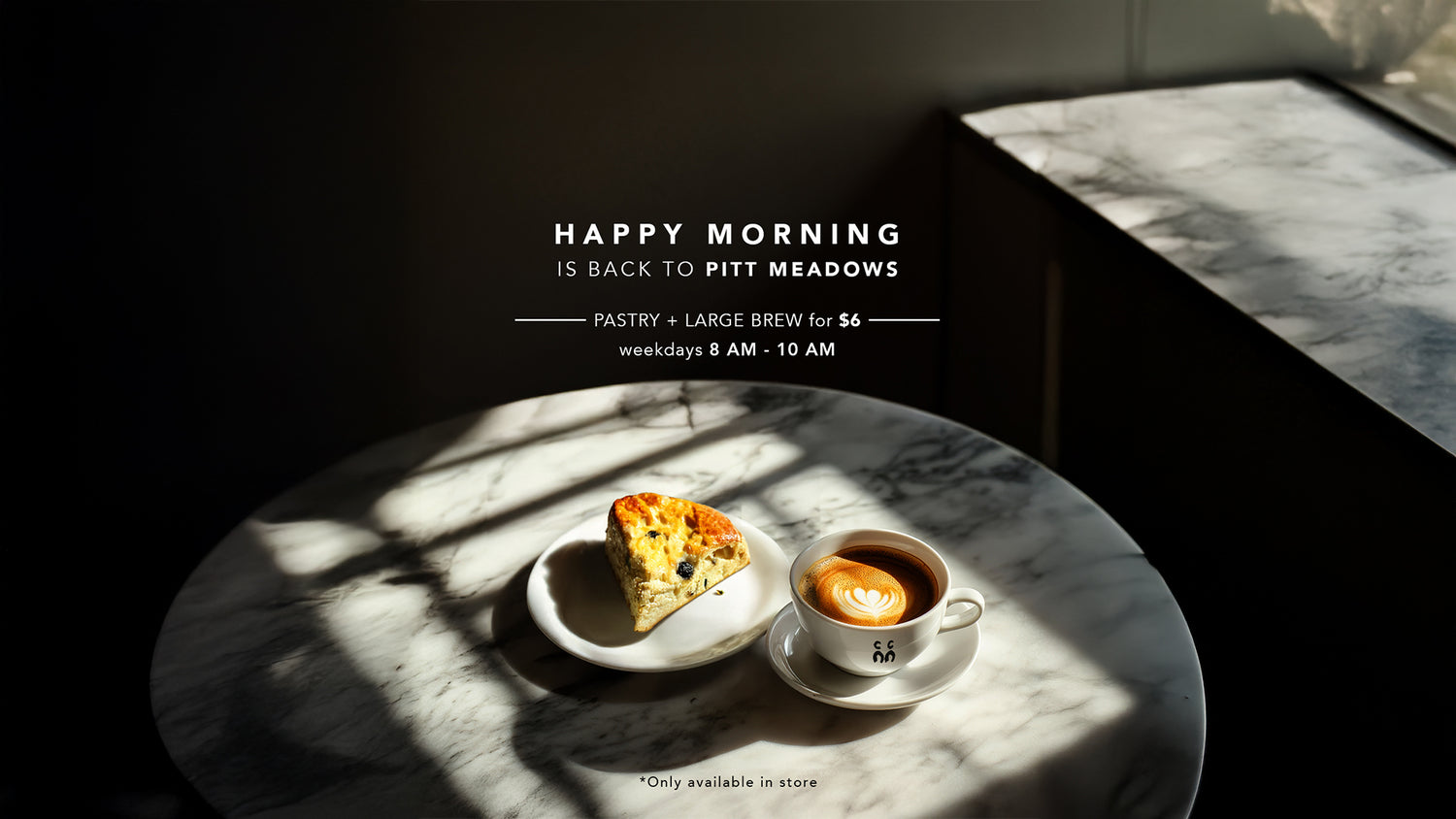 Happy Morning special at C Market Coffee
Pastry + large brew for just $6
Available weekdays from 8 AM to 10 AM
Perfect for starting your day right
Fresh, delicious pastries and premium coffee