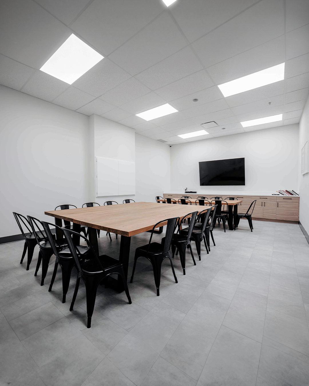Port Coquitlam private room rental with tables chairs TV and meeting setup